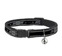 Chevy Breakaway Cat Collar With Bell, Plastic Clip, Easy Adjustable, Vintage Chevrolet 1934 Bowtie Logo Stars Stripe Black Grays, 8.5 to 12 Inches 0.5 Inch Wide