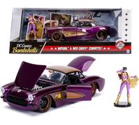 Jada Toys DC Comics Bombshells Batgirl 1957 Chevy Corvette Car Die-cast Door Boot & Bonnet Opening Includes Bat Girl Figure 1:24 Scale Purple Gold
