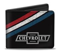 Chevy Wallet, Bifold, Chevrolet Bowtie Logo Americana Stripe Black Red White Blue, Vegan Leather