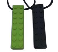 Chew Necklace, Brick Chewelry Sensory Discreet Chewlery for Adults, Teens or Kids, Autism Chew ADHD, Stim Chew Bite or Fidget Chewy Aids Help Concentration Biting Brick 2 Pack (Green and Black)