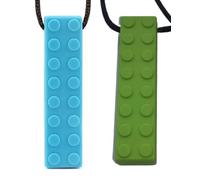 Chew Necklace Chewelry Sensory Discreet Chewlery for Adults, Teens or Kids, Autism Chew ADHD, Stim Chew Bite or Fidget Chewy Aids Help Concentration Biting Brick 2 Pack (Blue & Green)
