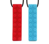 Chew Necklace Chewelry Sensory Discreet Chewlery for Adults, Teens or Kids, Autism Chew ADHD, Stim Chew Bite or Fidget Chewy Aids Help Concentration Biting Brick 2 Pack (Blue and Red)