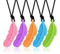Chew Necklace for Sensory Kids, 5 Pack Sensory Oral Motor Aids Silicone Teething Toys for Autistic Chewers, ADHD, SPD, Oral Motor Stimulation or Special Needs (5 Colors)