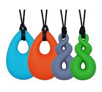 Chew Necklace for Sensory Kids and Adults, 4 Pcs Food-Grade Silicone Chew Toys for Boys Girls with ADHD/Autism/SPD/Anxiety, Durable Chewy Necklace Sensory Reduce Chewing Fidgeting - BPA Free