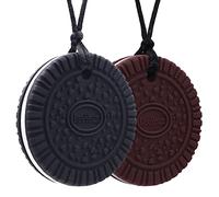 Chew Necklaces for Sensory Kids, 2 Pack Silicone Chewy Necklace Sensory Toys for Boys and Girls with Chewing, Autism, ADHD, SPD, Oral Motor Anxiety Pendant for Adults (Cookie)