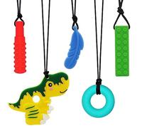 Chew Necklaces for Sensory Kids, 4 Pack Chewy Necklace Sensory for Autism, ADHD, SPD, Teething, Anxiety or Special Needs, Silicone Oral Chew Toys Therapy Tools Reduce Fidgeting Yellow