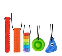 Chew Necklaces for Sensory Kids 5 Pcs Chewing Pendant Sensory Chewy Toys for Autism Girls and Boys, ADHD Toddler, Adult
