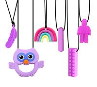 Chew Necklaces for Sensory Kids, 6 PCS Purple Sensory Chew Necklace Toys for ADHD Autism Kids Toddlers Girls Boys Adult Silicone Chewy Necklace