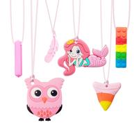 Chew Necklaces for Sensory Kids, 6 PCS Sensory Chew Necklace Toys for ADHD Autism Kids Toddlers Girls Boys Adult Silicone Chewy Necklace (Pink)