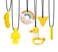 Chew Necklaces for Sensory Kids, 6 PCS Yellow Sensory Chew Necklace Toys for ADHD Autism Kids Toddlers Girls Boys Adult Silicone Chewy Necklace