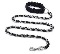 Chew Proof Dog Leash 5.5ft Heavy Duty Dog Leashes Metal Pet Chain Lead with Soft Rope Handle for Medium Large Dogs Black