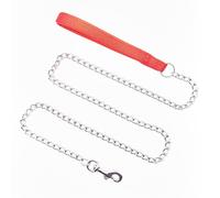 Chew Proof Metal Chain Dog Leash, Heavy Duty Lead with Padded Handle for Small Medium Large Dogs,Red (2.5mm x 4ft)