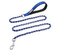 Chew Proof Metal Leash Chain for Medium Large Dogs, 4FT Strong Anti Chew, Comfortable Soft Padded Handle Blue