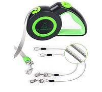 Chew Proof Retractable Dog Leash with 2 Heavy Duty Anti-Chewing Wire Ropes, 16FT Leashes 360 Tangle Free for 2 Dogs, Dual Dog Lead for Small/Medium/Large Dogs