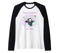 Chew Quieter Or Else Cute Grim Reaper Pastel Rainbow Raglan Baseball Tee
