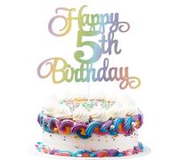 Chewarelly 5th Happy Birthday Cake Topper, Glitter Happy 5th Birthday Cake Topper for Birthday Party Cake Decoration(Rainbow Color)