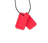 Chewigem Super Soft Dog Tag Pendant - Red | Discreet, Chewable Necklace & Sensory Chew for Anxiety Reduction & Improved Focus | Designed for Mild Mod Chewers with Sensory Processing Difficulties, Autism, ADHD, and SPD Needs.