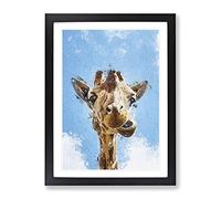 Chewing Giraffe Modern Framed Wall Art Print, Ready to Hang Picture for Living Room Bedroom Home Office Décor, Black A2 (64 x 46 cm)