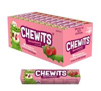 Chewits Sweets - Strawberry Flavour Chewy Sweets - Bulk Box x 40 Sticks - Made with Real Fruit Juice - Vegetarian, No Artificial Colours - Nostalgic Classic British Sweet Treat for Sharing & Gifting