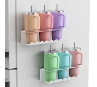 Chewlish Magnetic Stanley Cup Holder for Fridge, Water Bottle Holder for Stanley 30&40 oz and Tumbler Organizer for Kitchen, Metal Stanley Cup Accessories, 2 Pack, White