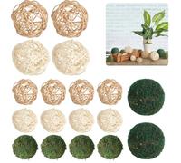 Chewtoyo 18 Pcs Mossy Decorative Balls, Set Green Ball and Mossy Ball Rattan, Moss Decorative Vase Filler Balls, Home Balls Decor Table Centerpiece, Natural Rooms Balls Dried for Weddings, Parties
