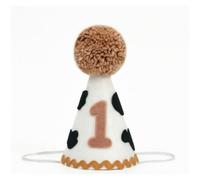 Chewtoyo 1st Birthday Hat, Cow Pattern First Birthday Party Hat with Brown Number 1, Gold Scalloped Trim, Pompom Top and Elastic Band, Cute Cone Cap for My First Rodeo Theme, Cake Smash Photo Props