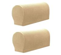 Chewtoyo 2 Pairs Sofa Arm Covers, Stretchy Polyester Armrest Protectors with Grid Fleece, Beige Arm Rest Covers for Sofas, Arm Chairs and Furniture, Universal Size