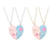 Chewtoyo 2 Pcs BFF Necklace for 2 Little Ones, Heart Friendship Necklace with Secure Join, Best Friend Valentines Gifts, 19.7 in / 50 cm Chain, Two-Tone Enamel in Gold and Silver, for Young Friends