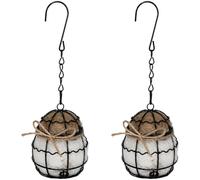 Chewtoyo 2 Pcs Bird Nesting Material, Drum Shaped Hummingbird Nesters with Soft Plush Fiber, Iron Nesting Balls for Wild Birds, 11 in / 28 cm Hanging Chain, Outdoor Garden Station