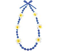 Chewtoyo 2026 Graduation Season Blue Hawaiian Plumeria Flower Lei Necklace, Acrylic Tropical Style Faux Nut Honor Garland for High School College Graduation Party, 59.84 in / 152 cm Overall Length