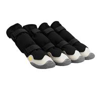 Chewtoyo 4 Pcs Black High Top Dog Boots, Adjustable Straps, 2.36 in Paw Width, Reflective, Anti Slip Rubber Sole, Waterproof Pet Shoes for Hiking, Camping, Rain or Snow