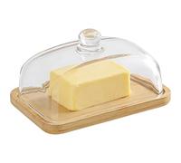 Chewtoyo Butter Keeper With Lid, Wood Base, Glass Butter Dish, 7.1X4.7X3.7 In Cheese/Dessert Plate, Wide Container For Countertop