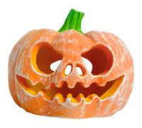 Chewtoyo Fish Tank Decorations, Pumpkin Shape Ornament for Aquarium, Sturdy PVC Reptile Hideout with Carved Face, Terrarium Landscaping Accessories for Geckos Snakes and Underwater Habitat