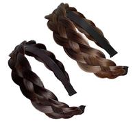 Chewtoyo Fishbone Braid Headbands For Women, 2 Pcs Set In Brown, High-Temperature Fiber, Four-Strand Braid Design With Anti-Slip Teeth
