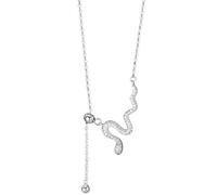 Chewtoyo Gold Serpent Pendant Necklace with Shimmering Zircon, Pull-Adjustable Copper Alloy Chain, Platinum Plated Anti-Tarnish 18 in