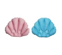 Chewtoyo Inflatable Bath Pillow Set, 2 Pcs Terry Cloth Fan-Shaped Spa Cushion, Adjustable Height, Neck Support with Suction Cups, Pink and Blue for Bathtub