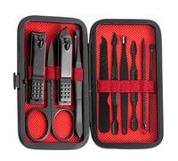 Chewtoyo Men's Manicure Set: 10 Tools, Stainless Steel, Black & Red Kit, Travel Case