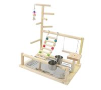 Chewtoyo Natural Wood Parrot Playstand, Bird Playground Training Perch With Swing & Climbing Ladder, Includes Stainless Steel Food Cups, Stable & Portable, 14.6 X 10.2 X 17.3 In / 37 X 26 X 44 Cm