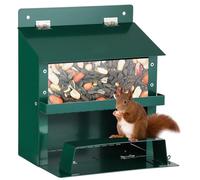 Chewtoyo Removable Tray for Sunflower Seeds and Nuts, Outdoor Squirrel Feeder, Metal Squirrel Picnic Table with Waterproof Roof, Transparent Viewing Window, Installation Easy for Wildlife Lovers