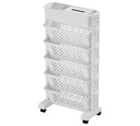 Chewtoyo Rolling Bookshelf with Wheels, 6-Tier Narrow Utility Cart, Multi-Compartment Top, Hollow Shelves, Desk Side Storage, Classroom, Office, Bathroom