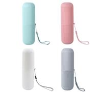 Chewtoyo Travel Toothbrush Holder Set Cylinder Cups 4 Pcs, Portable, Striped Texture, Detachable Design, Shower Ideal Gift, Use Multi, Available Gray, White, Green, In