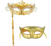 Chewtoyo Venetian Masquerade Mask Set, Men’S Mask & Women’S Handheld Mask, Couple Mardi Gras Masks, One Pair Couples’ Masquerade Masks For Costume Party, Cosplay, Halloween