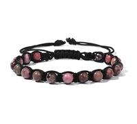 CHEWUWLT Mens Beaded Bracelet,Natural Gemstone Crystal Bracelets,Fashion Black Rope Braided Reiki Yoga Bracelets, Energy Gemstone Bracelets Jewellery for Men Women Rhodonite