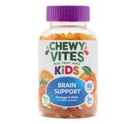 Chewy Vites Kids Brain Support, 60 Kids Vitamins Gummies, Omega-3 DHA, 13 Essential Vitamins & Minerals, 2 Months Supply, Real Fruit Juice, Vegan, Age 3 +, Orange Flavour