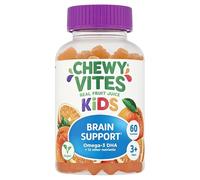 Chewy Vites Kids Brain Support, 60 Kids Vitamins Gummies, Omega-3 DHA, 13 Essential Vitamins & Minerals, 2 Months Supply, Real Fruit Juice, Vegan, Age 3 +, Orange Flavour