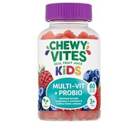 Chewy Vites Kids Multi-Vit + Probio, 60 Kids Vitamins Gummies, 11 Essential Nutrients, Probiotics for Children, 2 Months Supply, Real Fruit Juice, Vegan, Age 3 +, Blueberry and Raspberry Flavour