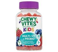 Chewy Vites Kids Multi-Vit + Probio, 60 Kids Vitamins Gummies, 11 Essential Nutrients, Probiotics for Children, 2 Months Supply, Real Fruit Juice, Vegan, Age 3 +, Blueberry and Raspberry Flavour
