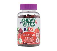 Chewy Vites Kids Multi-Vitamin + Iron, 60 Kids Vitamins Gummies, Iron Gummies, 13 Essential Vitamins and Minerals, 2 Months Supply, Real Fruit Juice, Vegan, Age 3 +, Berries Flavour
