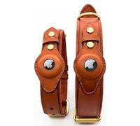 ChewyNow Dog Collar with air tag Holder, Pure Leather, Brown and Black, Small, Medium, Large, Airtag, Top Layer Leather - Microfiber Lining (Small, Brown)