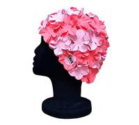 CHEX Anzio Thermal Rubber Floral Ladies Classic Retro 3D Flower Petal 2 Colour Stylish Vintage Swimming Hat Swim Cap Generous One Size Adults (Hot Pink/Pastel Pink)